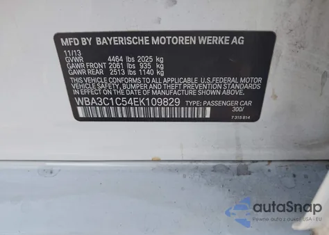 2014 BMW 328I из США, поврежденный, VIN WBA3C1C54EK109829